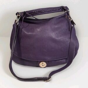 Abro Purple Leather Turn Lock Hobo Bag Braided Handle Detachable Shoulder Strap